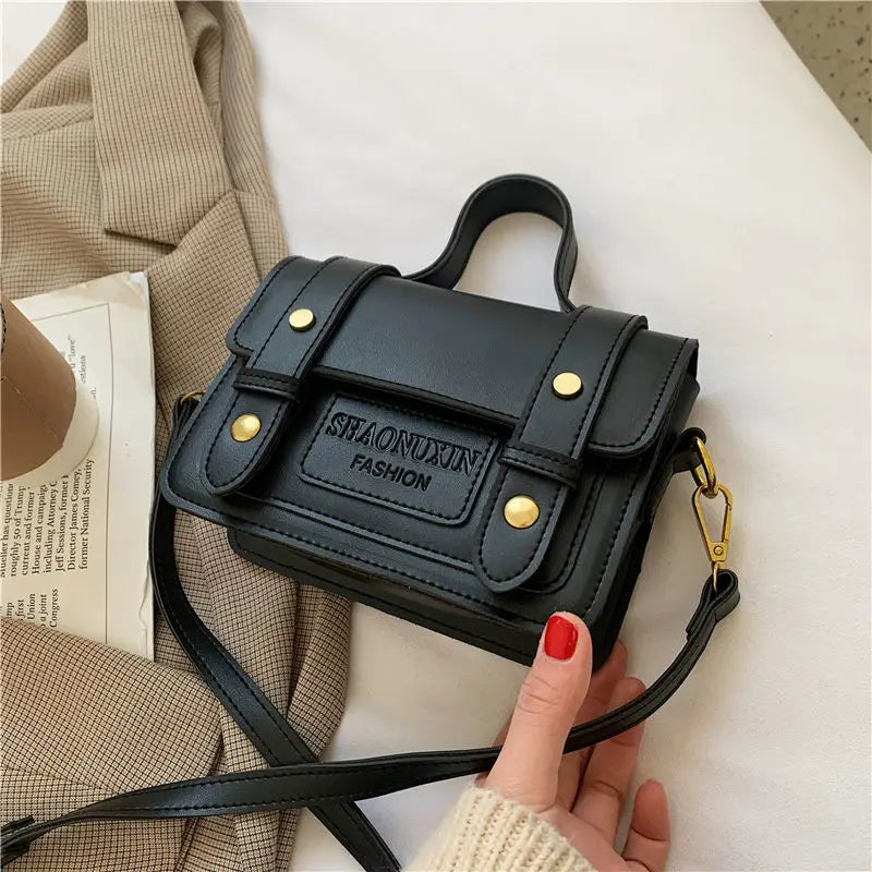 Xiuya Vintage Messenger Bag Handbags PU Leather Zipper Square Bag