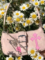 Y2K Sweet Women's Underarm Bag Pink Shoulder Chain Purse Armpit Handbag