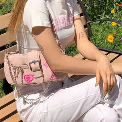 Y2K Sweet Women's Underarm Bag Pink Shoulder Chain Purse Armpit Handbag