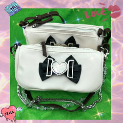 Y2K Sweet Heart Shoulder Bag Retro Bowknot Chain Clutch Purse Handbags