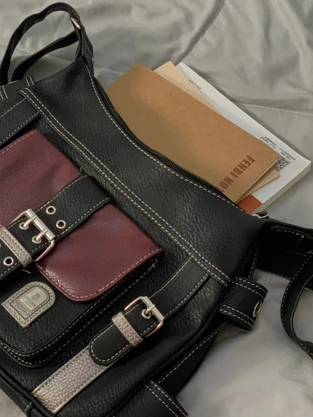 Y2K Vintage PU Leather Shoulder Bag Women's Hip hop Messenger Bag