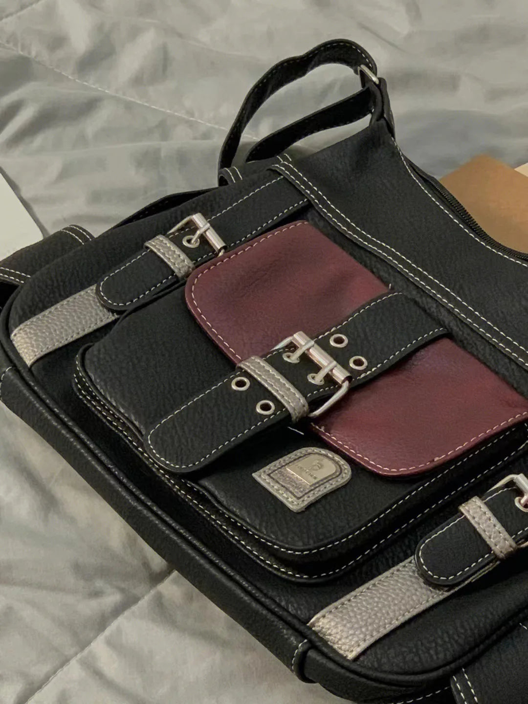 Y2K Vintage PU Leather Shoulder Bag Women's Hip hop Messenger Bag