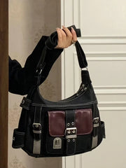 Y2K Vintage PU Leather Shoulder Bag Women's Hip hop Messenger Bag