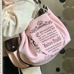 Y2K Pink Gothic Tote Bag Embroidery Retro Grunge Chain Shoulder Bags