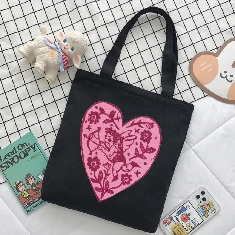 Y2K Angel Print Canvas Bag Large Capacity Shoulder Handbag