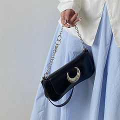 Y2k Girls Shoulder Bags Moon Lock Women's Chain Underarm Bag Purse Handbags