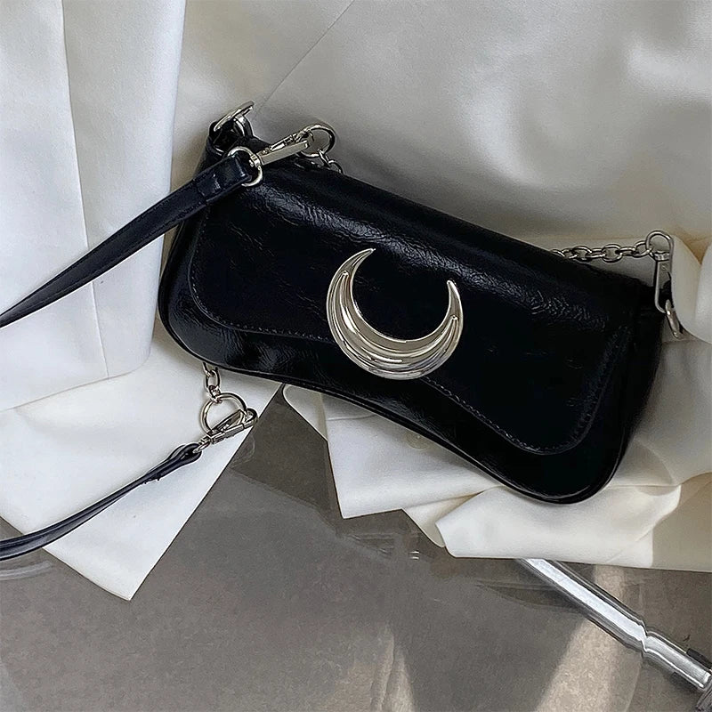 Y2k Girls Shoulder Bags Moon Lock Women's Chain Underarm Bag Purse Handbags