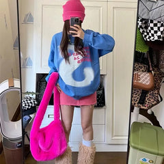 Y2k Girls Crossbody Bag Faux Fur Shoulder Bags for Women Soft Plush Handbags