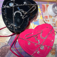 Y2k Hot Girls Love Heart Crossbody Bag Goth Punk Chain Shoulder Bag