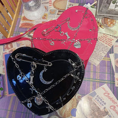 Y2k Hot Girls Love Heart Crossbody Bag Goth Punk Chain Shoulder Bag