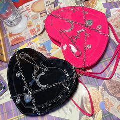 Y2k Hot Girls Love Heart Crossbody Bag Goth Punk Chain Shoulder Bag