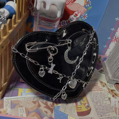 Y2k Hot Girls Love Heart Crossbody Bag Goth Punk Chain Shoulder Bag