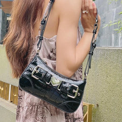Y2k Girls Retro Love Shoulder Bag Patent Leather Ladies Small Messenger Bags Cro