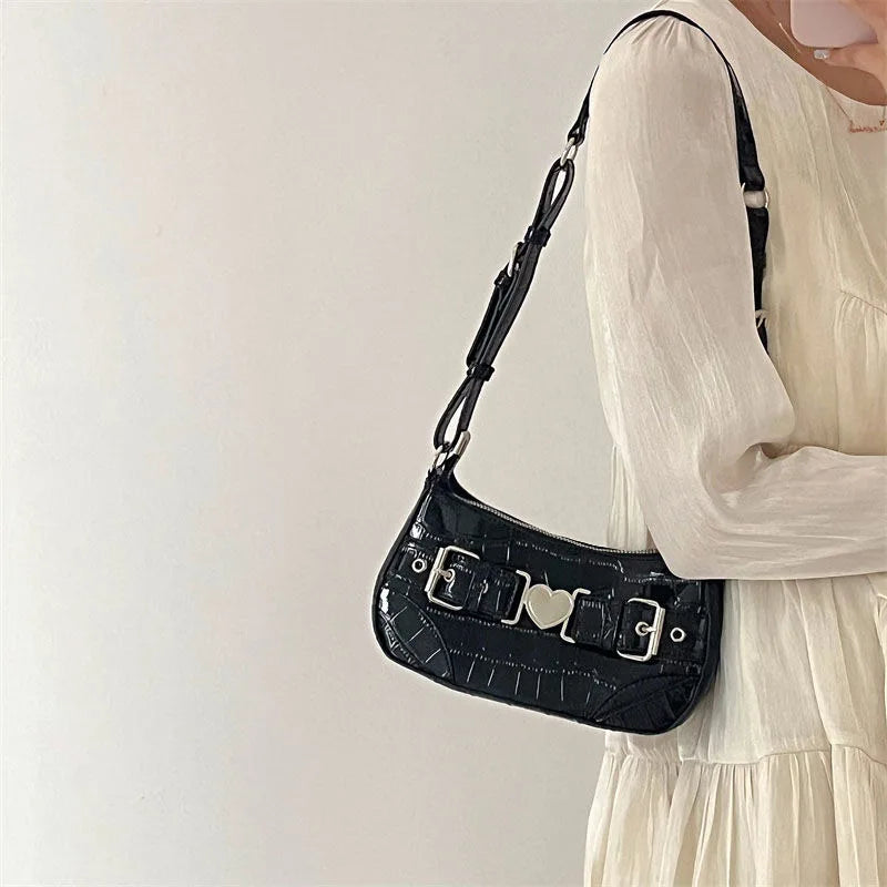 Y2k Girls Retro Love Shoulder Bag Patent Leather Ladies Small Messenger Bags Cro
