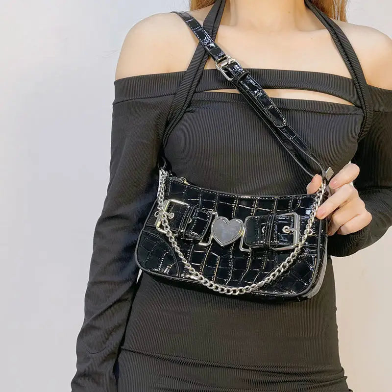 Y2k Hot Girls Underarm Bag Women PU Leather Shoulder Retro Crossbody Handbag