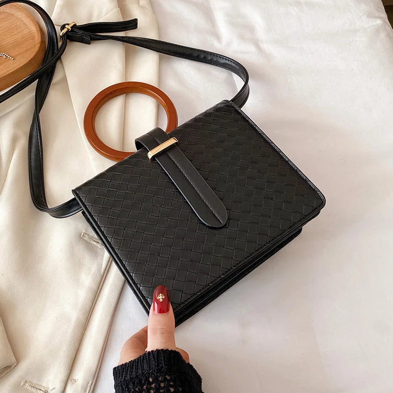YAOKU Retro Minimalist Wooden Handle Diagonal Shoulder Bag