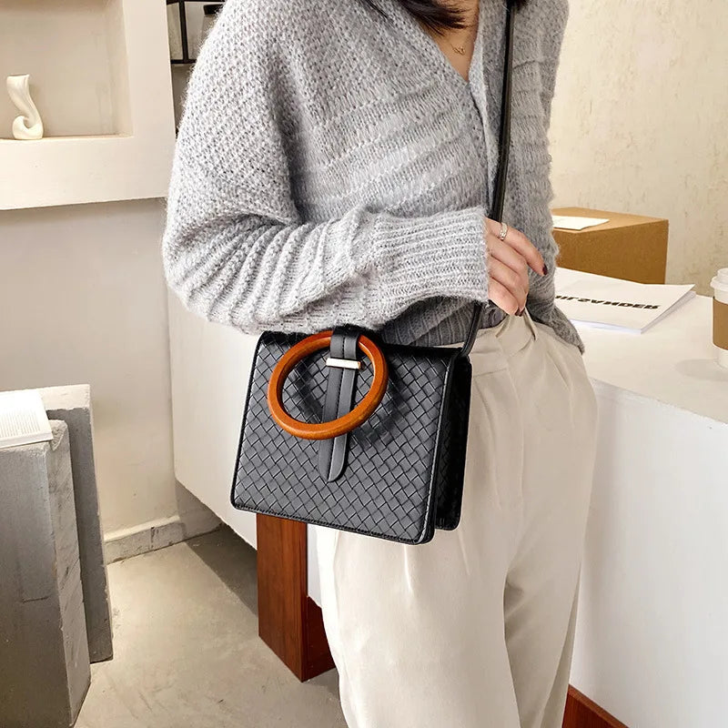 YAOKU Retro Minimalist Wooden Handle Diagonal Shoulder Bag
