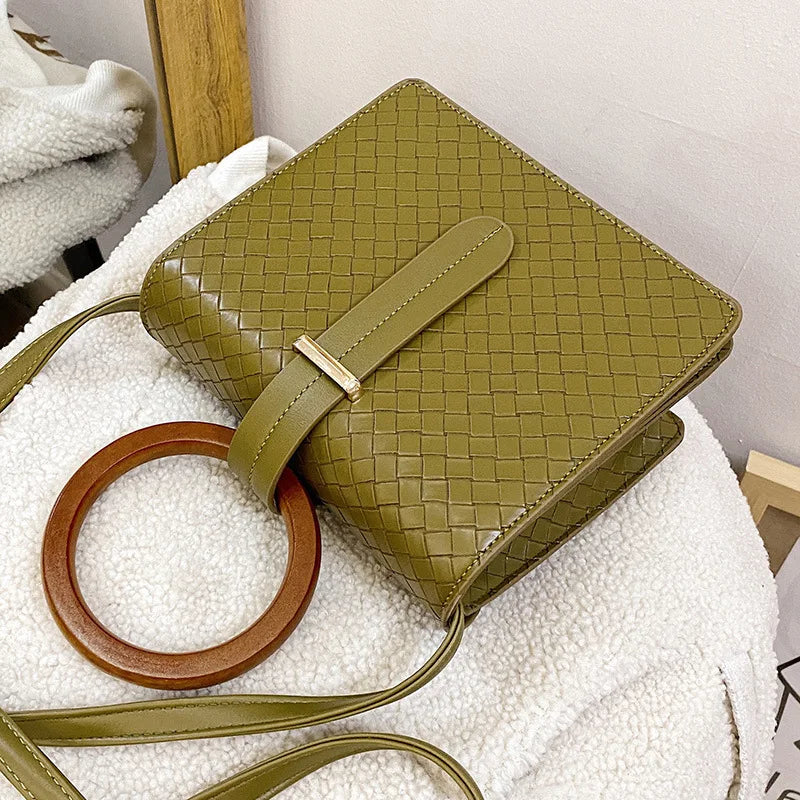 YAOKU Retro Minimalist Wooden Handle Diagonal Shoulder Bag