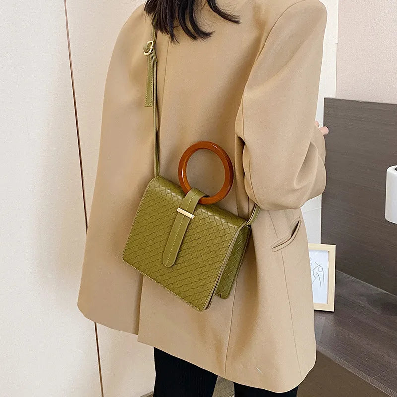 YAOKU Retro Minimalist Wooden Handle Diagonal Shoulder Bag