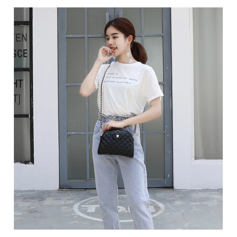 Diamond lattice flap women shoulder bag, crossbody chain bag PU leather