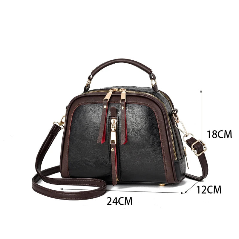 Retro Small Leather Handbag with Zipper, Women's Shoulder Crossbody Bag