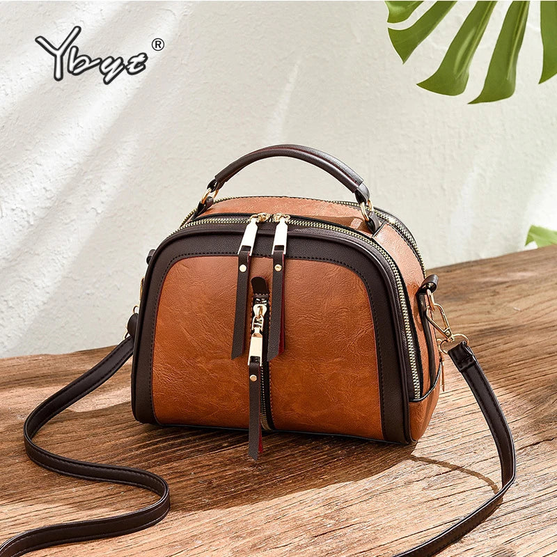 Retro Small Leather Handbag with Zipper, Women's Shoulder Crossbody Bag