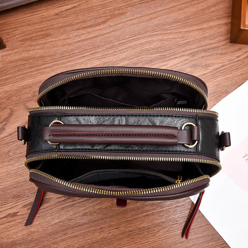 Retro Small Leather Handbag with Zipper, Women's Shoulder Crossbody Bag