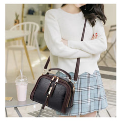 Retro Small Leather Handbag with Zipper, Women's Shoulder Crossbody Bag