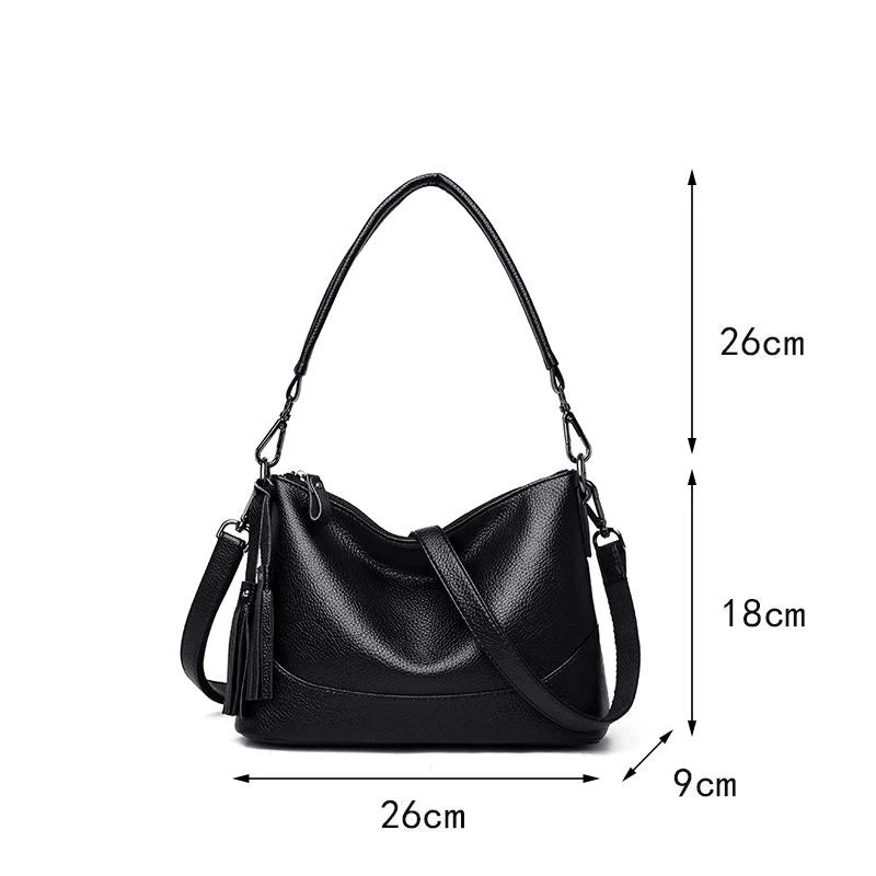 Vintage Soft PU Leather Women Shoulder Bag Tassel Handbags