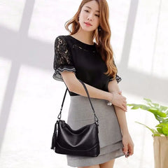 Vintage Soft PU Leather Women Shoulder Bag Tassel Handbags
