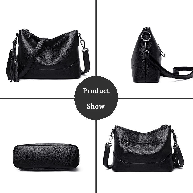 Vintage Soft PU Leather Women Shoulder Bag Tassel Handbags