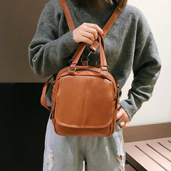 Vintage Casual Women Backpack Soft PU Leather Female Crossbody Bags