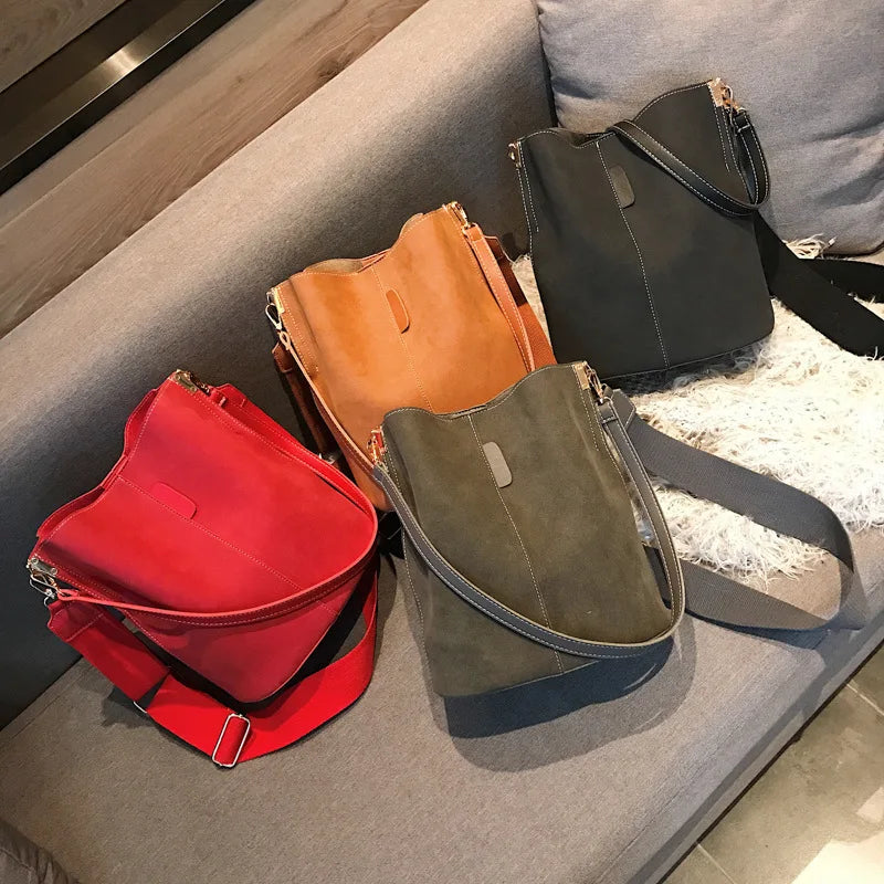 Vintage Nubuck PU Leather Messenger Bags for Women Large Capacity