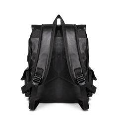 Men's PU Leather Large Capacity Backpack Outdoor Travel Laptop Bag