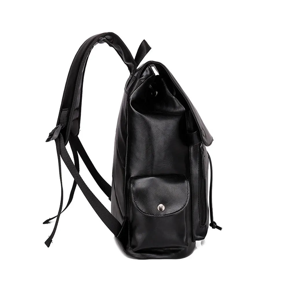 Men's PU Leather Large Capacity Backpack Outdoor Travel Laptop Bag