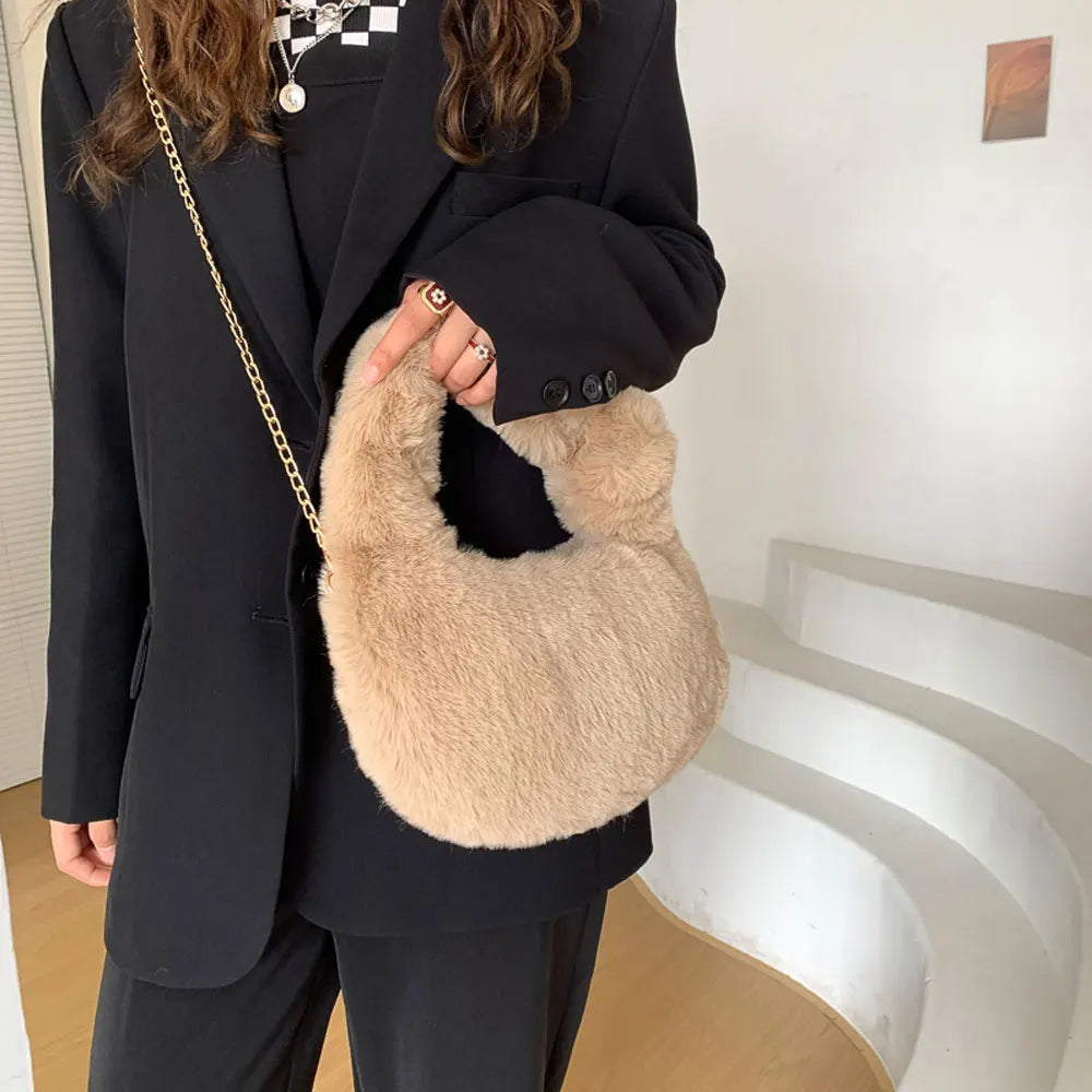 Winter Women's Plush Chain Crossbody Bag Handbag