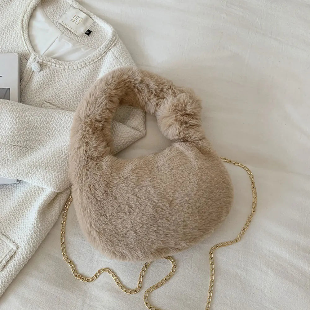 Winter Women's Plush Chain Crossbody Bag Handbag
