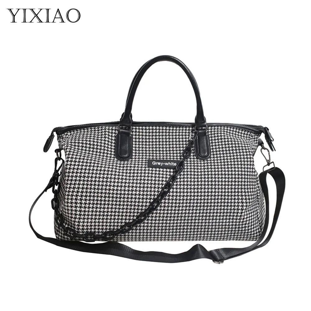 Large Capacity Houndstooth Sports Gym Bag Unisex Outdoor Shoulder Bag