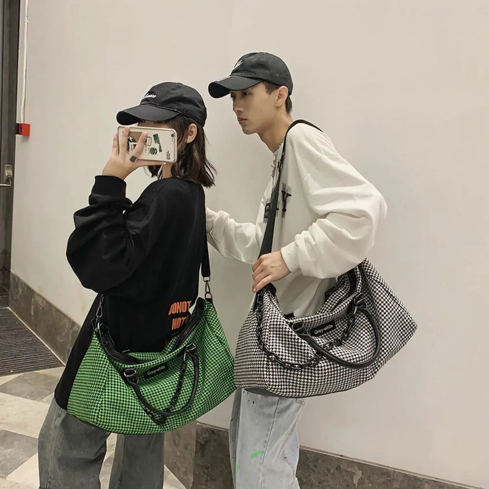 Large Capacity Houndstooth Sports Gym Bag Unisex Outdoor Shoulder Bag