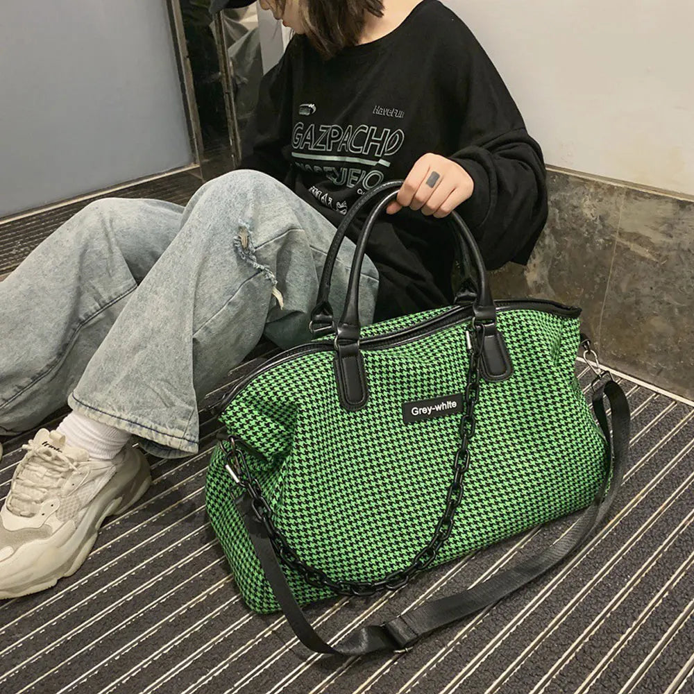Large Capacity Houndstooth Sports Gym Bag Unisex Outdoor Shoulder Bag