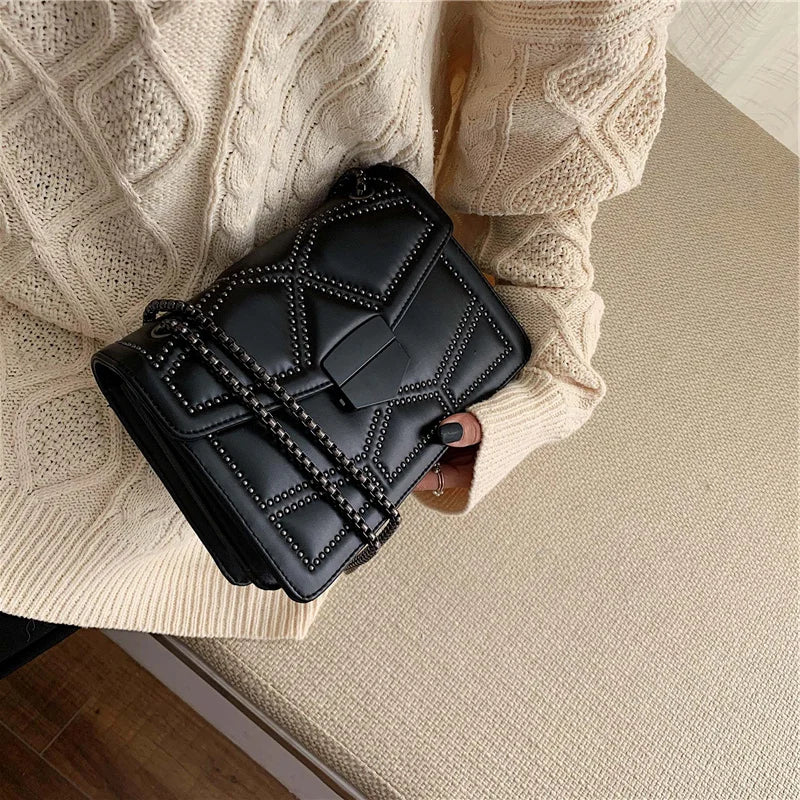 YIZHONG Studded Rivet Chain PU Leather Crossbody Bags for Women