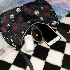 American Vintage Gothic Rose Skeleton Nylon Shoulder Bag