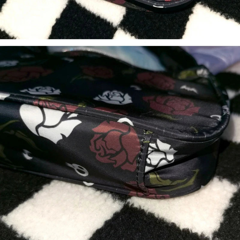 American Vintage Gothic Rose Skeleton Nylon Shoulder Bag