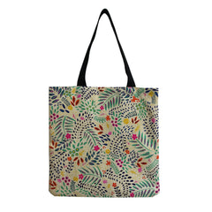 Beach Shoulder Bags Leaves Print Women Handbag Linen Totes Foldable Shopping Bag