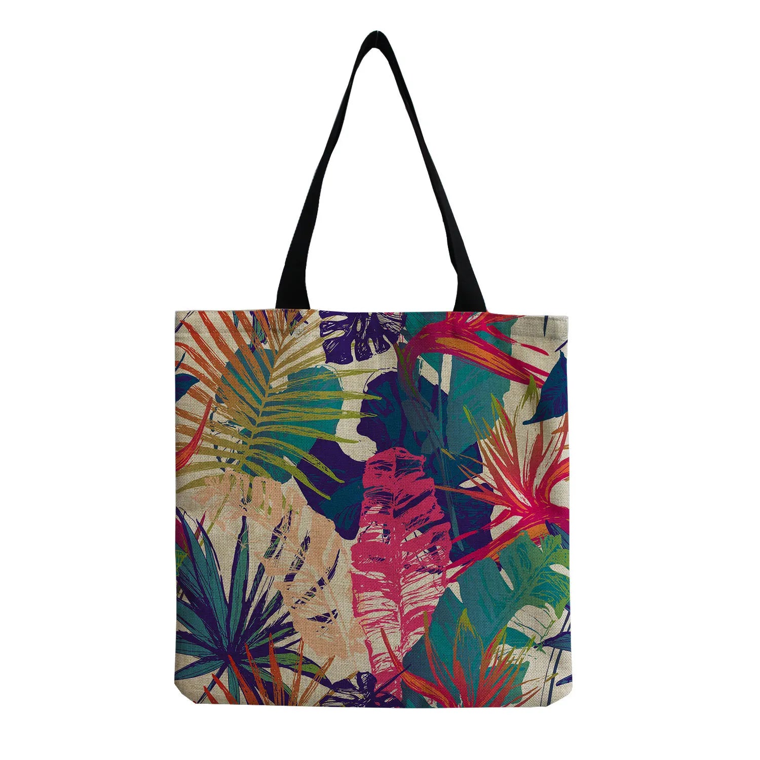 Beach Shoulder Bags Leaves Print Women Handbag Linen Totes Foldable Shopping Bag