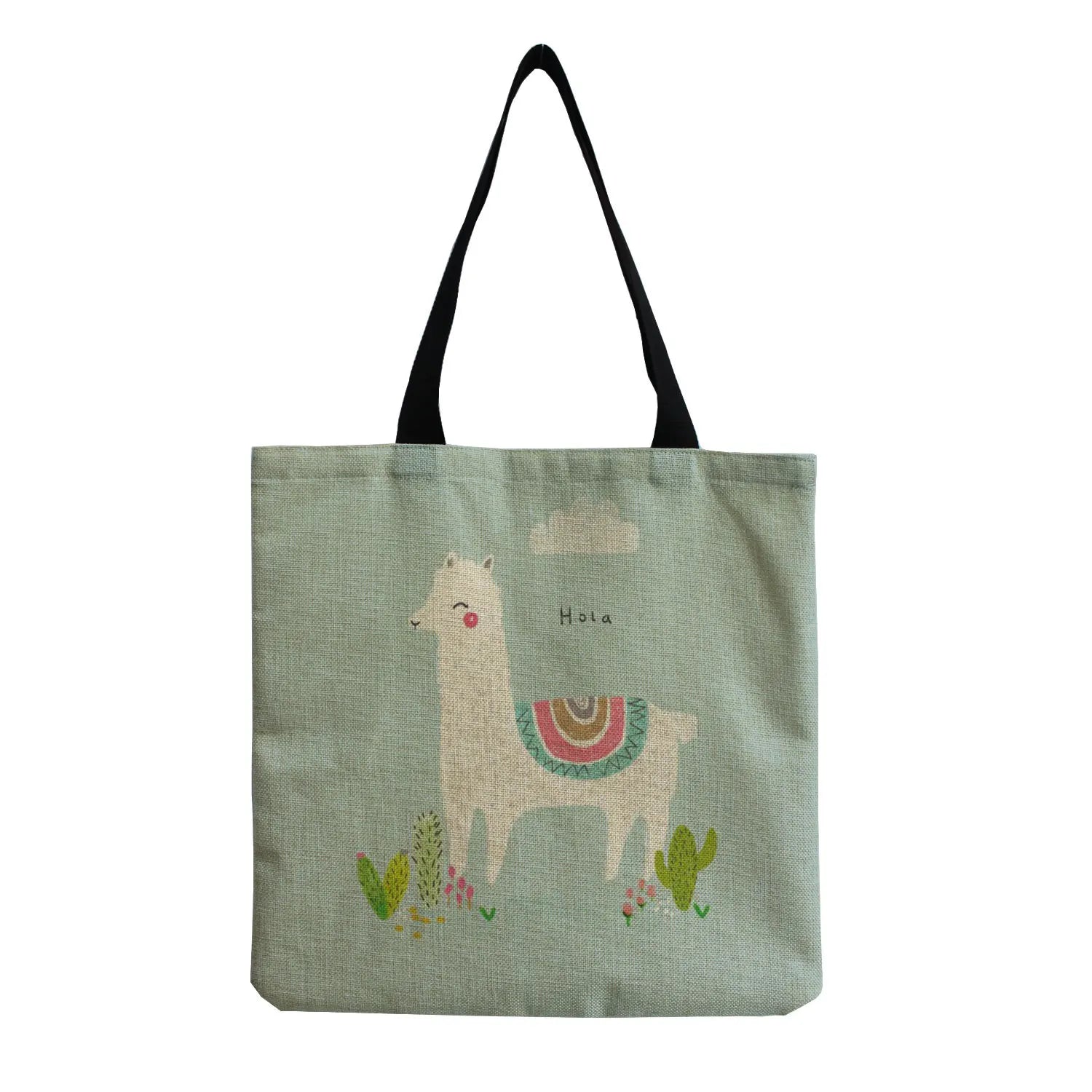 Alpaca Printed Linen Shoulder Bag Reusable Tote Shopping Bag For Women Handbags