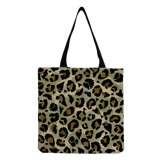 Leopard Print Beach Tote Bag for Women, Linen Reusable Handbag