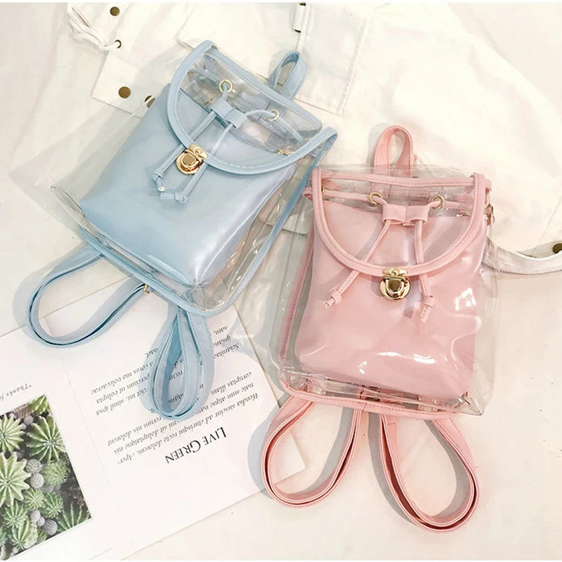 Mini Women Backpack PVC Girl Clear Transparent Bag Jelly Travel Backpack