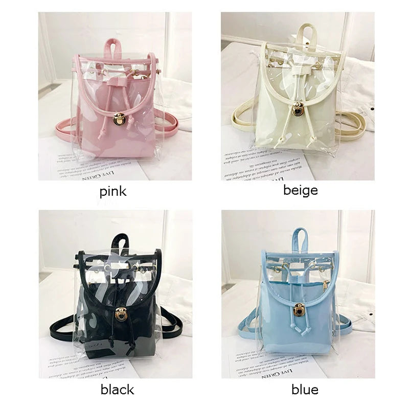 Mini Women Backpack PVC Girl Clear Transparent Bag Jelly Travel Backpack