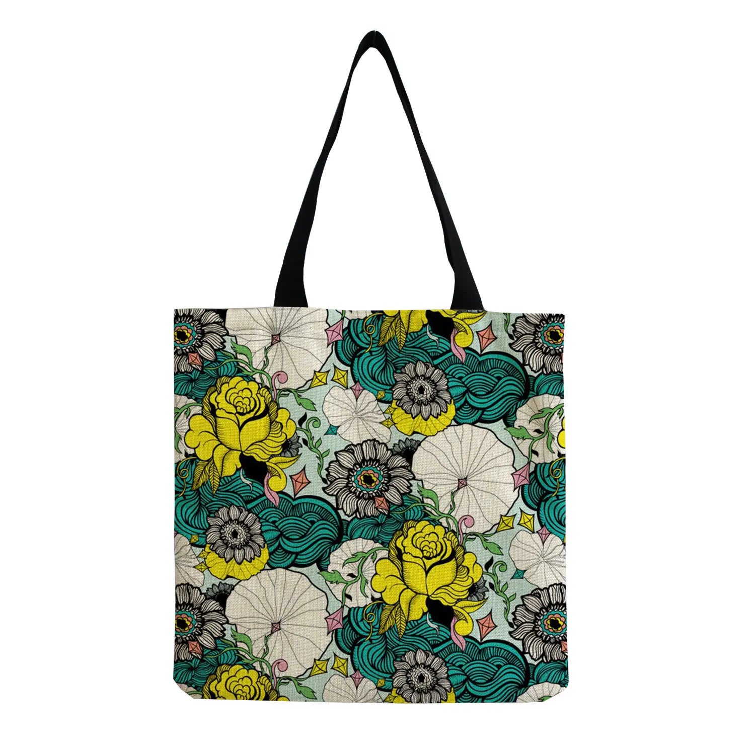 Vintage Leisure Girl Foldable Big Shoulder Bag Flower Printed Tote Shopping Bag